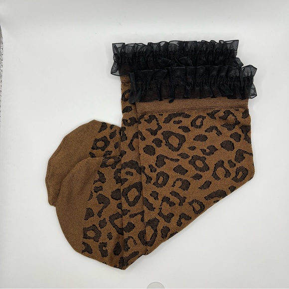 Women's Ruffle Trim Knit Leopard Print Anklet Socks - A New Day™ Brown/Black - Picture 6 of 6